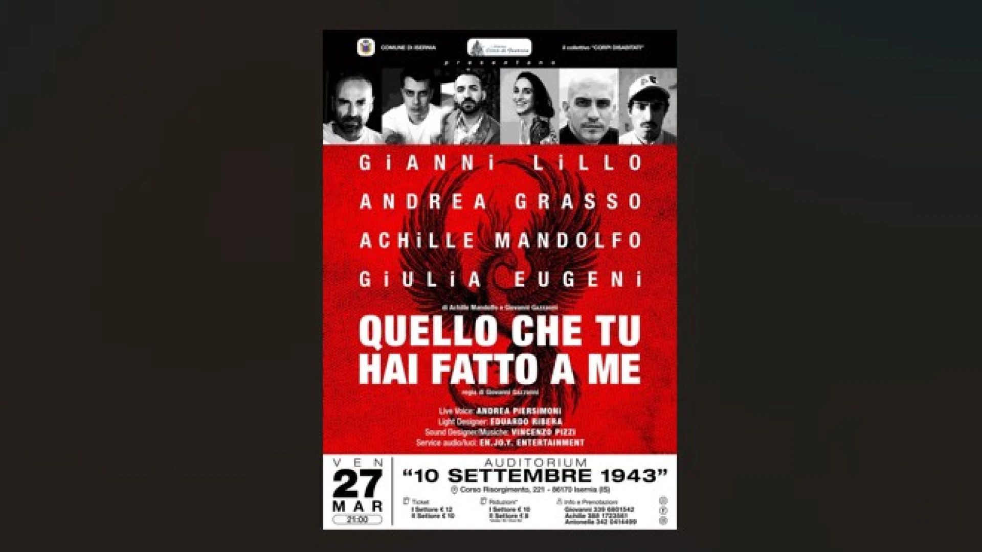 Il collettivo "Corpi Disabitati" presenta in Anteprima Nazionale: "QUELLO CHE TU HAI FATTO A ME" con la regia di Giovanni Gazzanni.